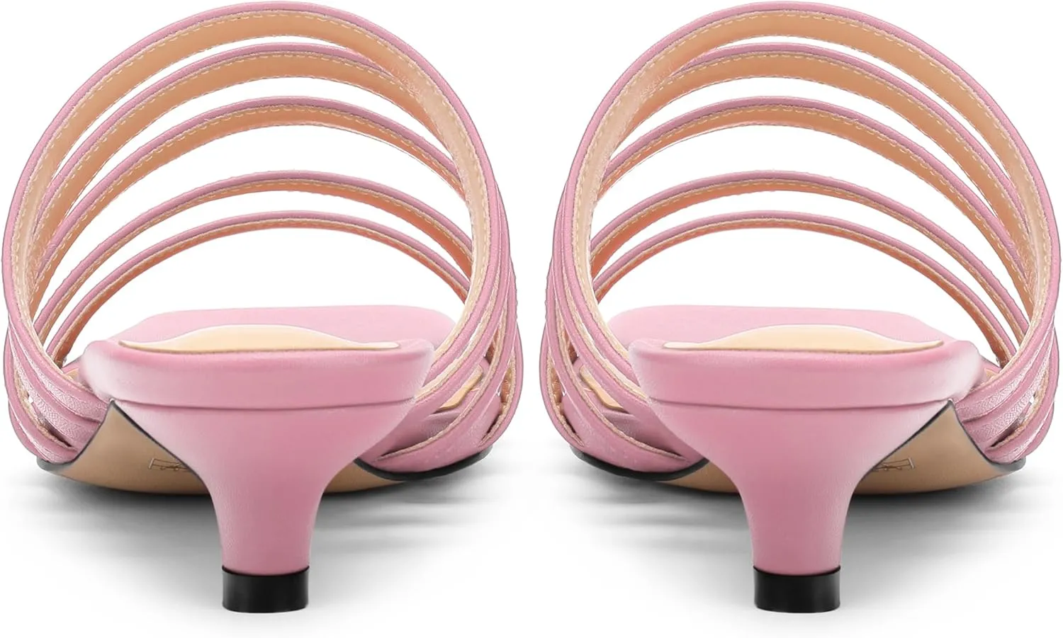 ROSERWISH Women's Strappy Heels Square Open Toe Slip On Low Kitten Heel Slide Heeled Sandals for Daily Party Dress Shoes