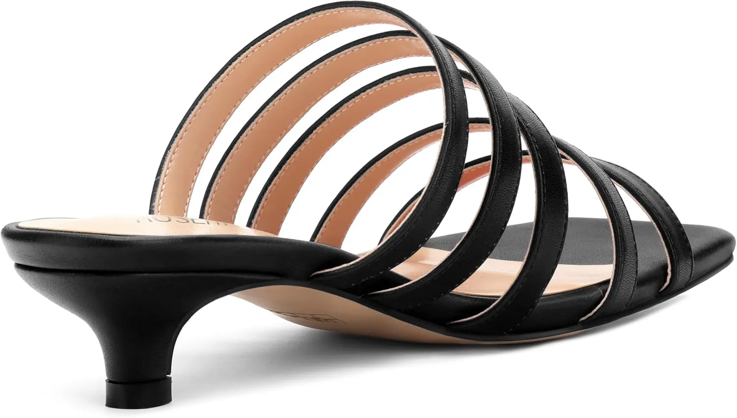 ROSERWISH Women's Strappy Heels Square Open Toe Slip On Low Kitten Heel Slide Heeled Sandals for Daily Party Dress Shoes