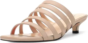 ROSERWISH Women's Strappy Heels Square Open Toe Slip On Low Kitten Heel Slide Heeled Sandals for Daily Party Dress Shoes