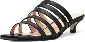 ROSERWISH Women's Strappy Heels Square Open Toe Slip On Low Kitten Heel Slide Heeled Sandals for Daily Party Dress Shoes
