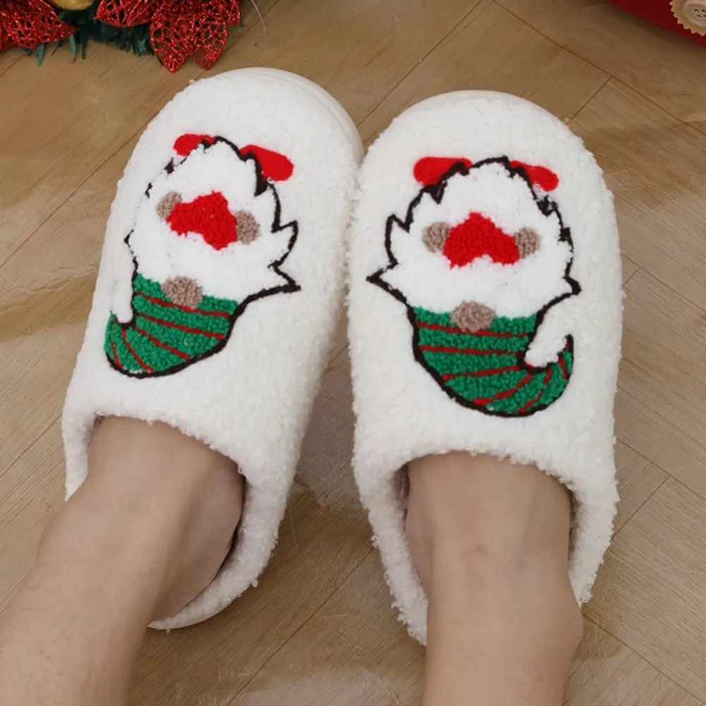 Rungion Furry House Slippers for Women Men Christmas Halloween Warm Soft Indoor Slippers Cute Elk Snowman Tree Winter Slides