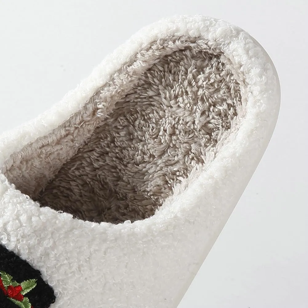 Rungion Furry House Slippers for Women Men Christmas Halloween Warm Soft Indoor Slippers Cute Elk Snowman Tree Winter Slides