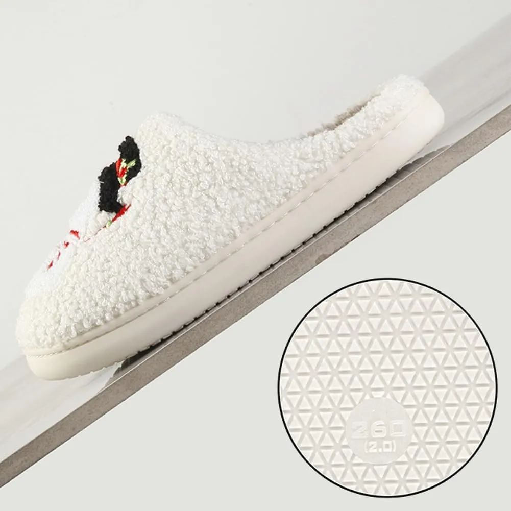 Rungion Furry House Slippers for Women Men Christmas Halloween Warm Soft Indoor Slippers Cute Elk Snowman Tree Winter Slides
