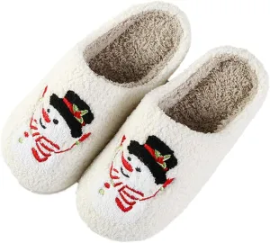 Rungion Furry House Slippers for Women Men Christmas Halloween Warm Soft Indoor Slippers Cute Elk Snowman Tree Winter Slides
