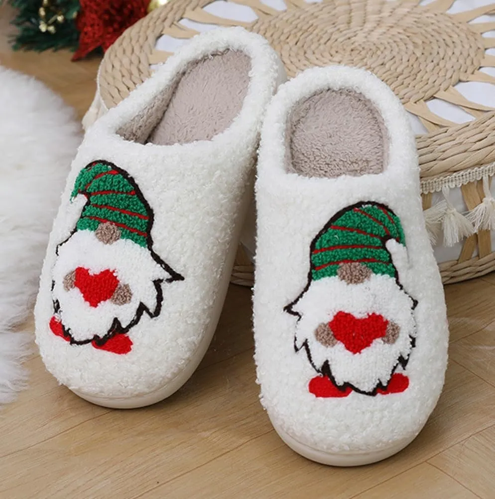 Rungion Furry House Slippers for Women Men Christmas Halloween Warm Soft Indoor Slippers Cute Elk Snowman Tree Winter Slides