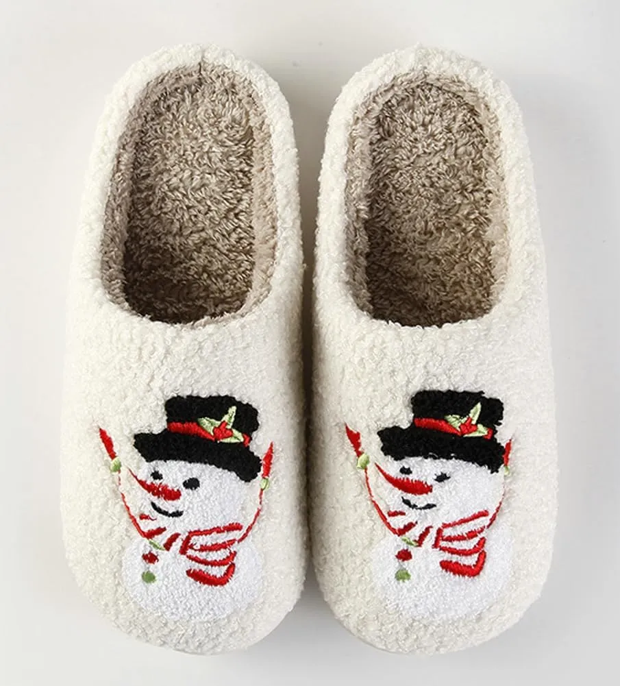 Rungion Furry House Slippers for Women Men Christmas Halloween Warm Soft Indoor Slippers Cute Elk Snowman Tree Winter Slides
