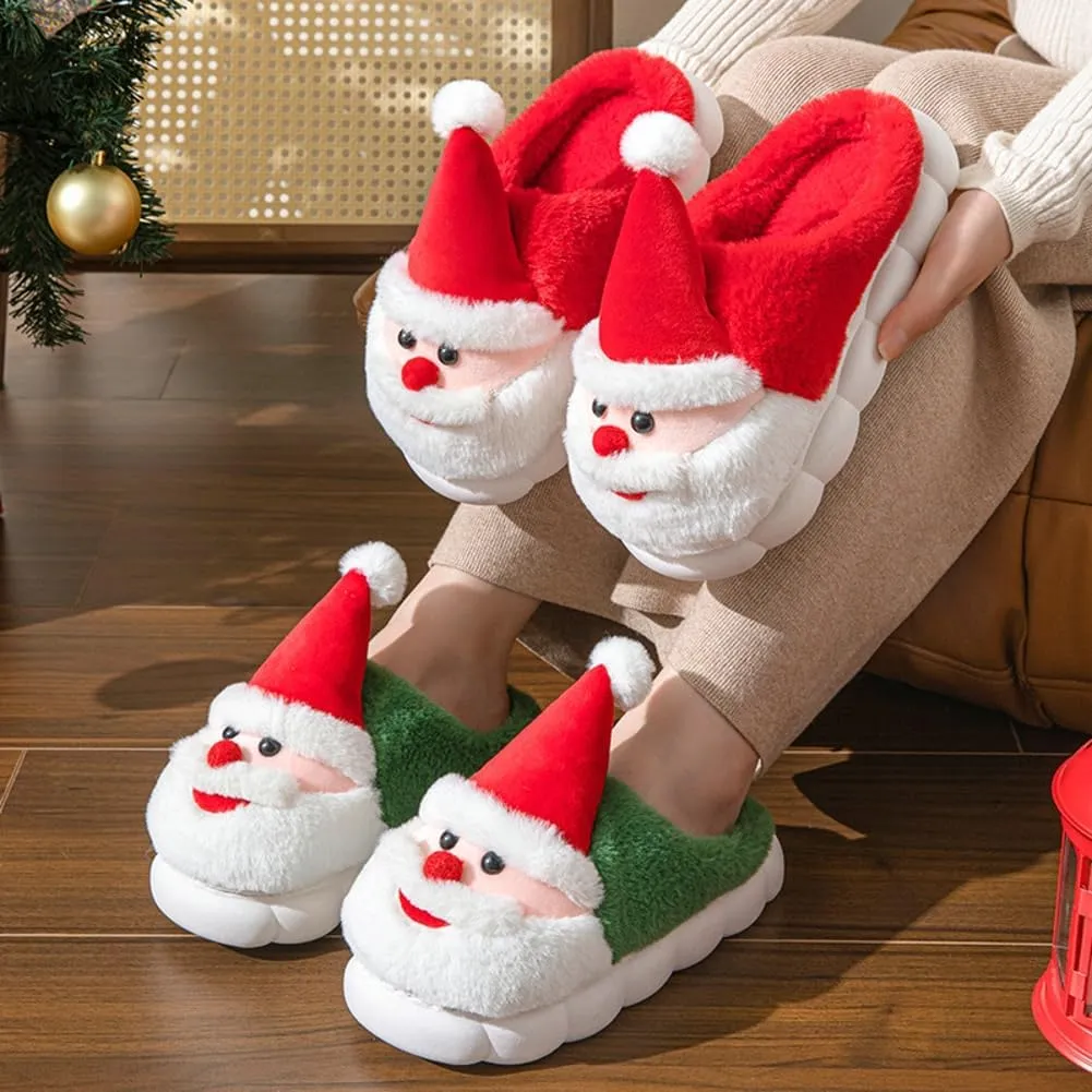 Rungion Furry House Slippers for Women Men Christmas Halloween Warm Soft Indoor Slippers Cute Elk Snowman Tree Winter Slides