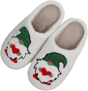 Rungion Furry House Slippers for Women Men Christmas Halloween Warm Soft Indoor Slippers Cute Elk Snowman Tree Winter Slides