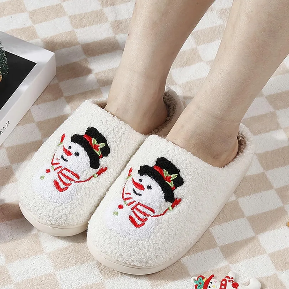 Rungion Furry House Slippers for Women Men Christmas Halloween Warm Soft Indoor Slippers Cute Elk Snowman Tree Winter Slides