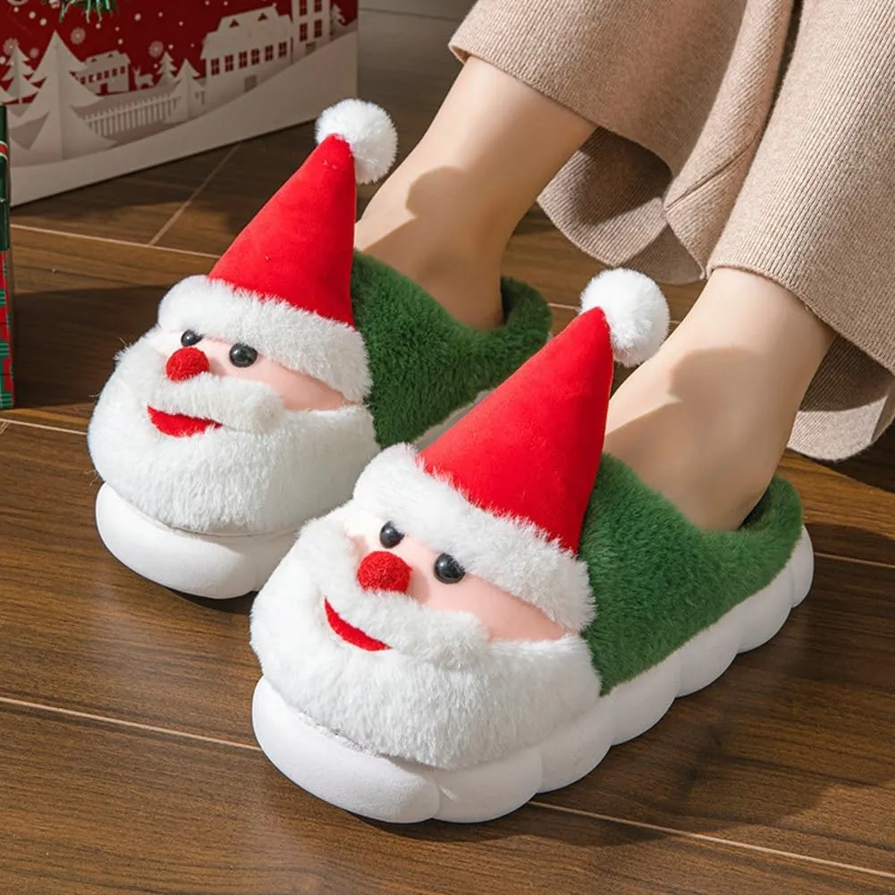 Rungion Furry House Slippers for Women Men Christmas Halloween Warm Soft Indoor Slippers Cute Elk Snowman Tree Winter Slides