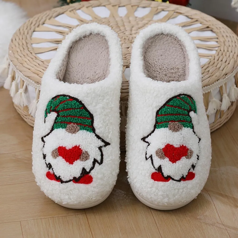 Rungion Furry House Slippers for Women Men Christmas Halloween Warm Soft Indoor Slippers Cute Elk Snowman Tree Winter Slides