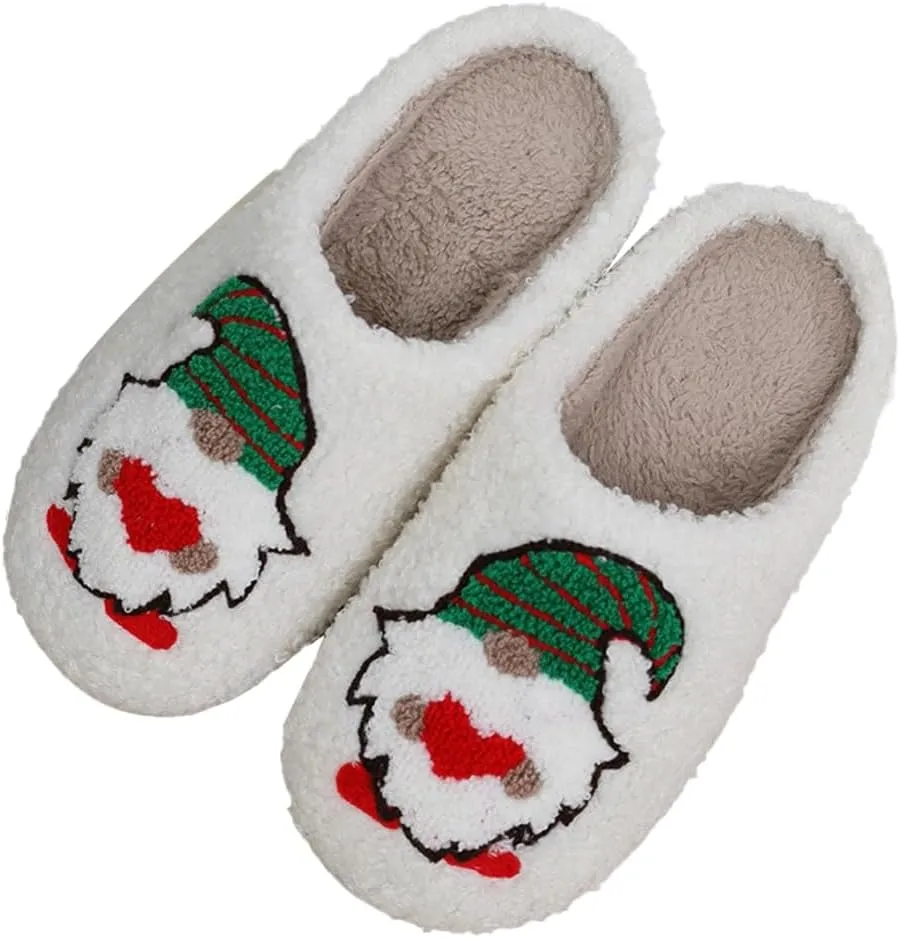 Rungion Furry House Slippers for Women Men Christmas Halloween Warm Soft Indoor Slippers Cute Elk Snowman Tree Winter Slides