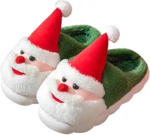 Rungion Furry House Slippers for Women Men Christmas Halloween Warm Soft Indoor Slippers Cute Elk Snowman Tree Winter Slides