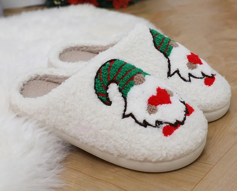 Rungion Furry House Slippers for Women Men Christmas Halloween Warm Soft Indoor Slippers Cute Elk Snowman Tree Winter Slides