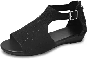 Sandals Women Travel Bohemia Sandals Summer Beach Back Zipper Sandal Hollow out Slip on Flat Sandal