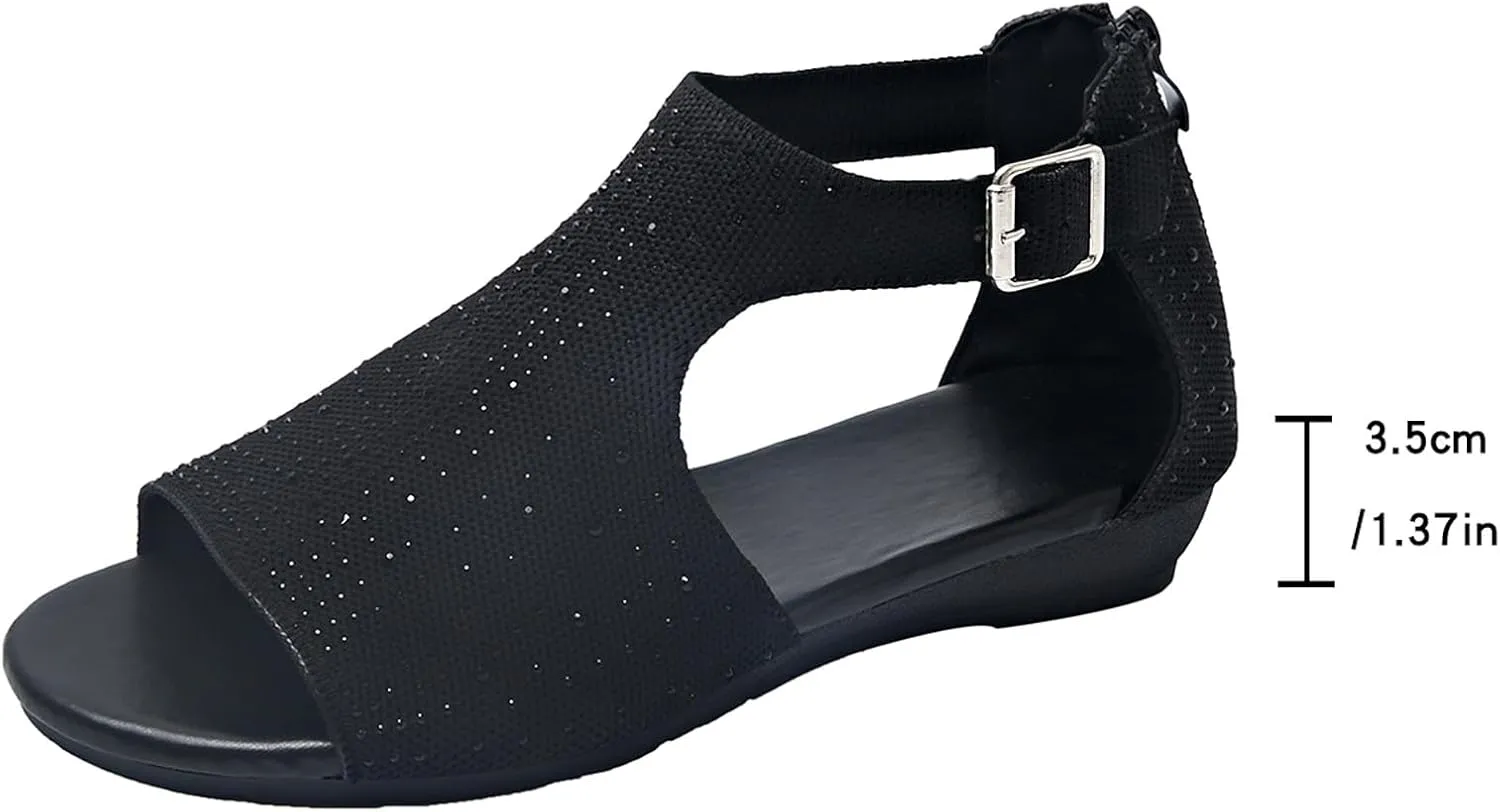Sandals Women Travel Bohemia Sandals Summer Beach Back Zipper Sandal Hollow out Slip on Flat Sandal