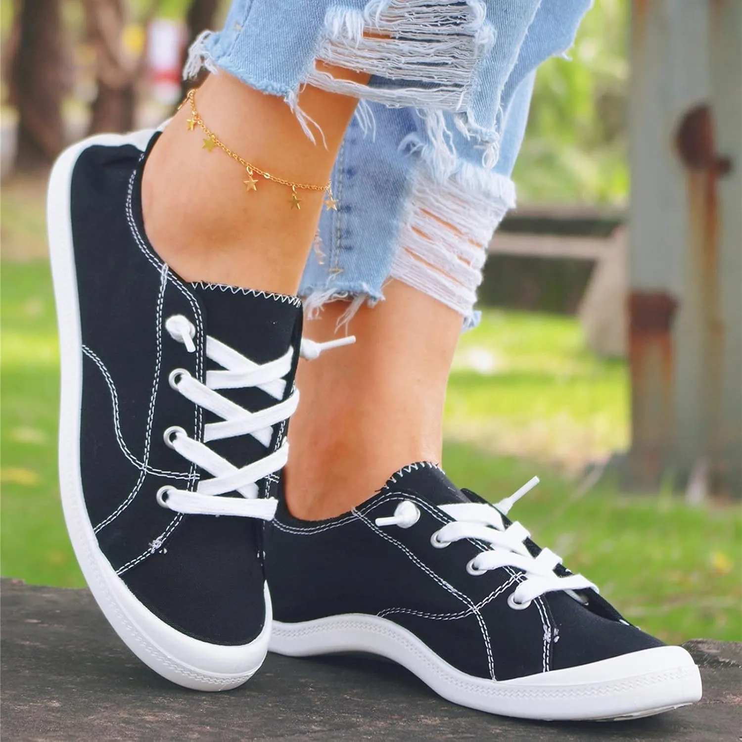 SBGMoSJ Womens Black Sneakers Size 9 Retro Womens Tennis Shoes Size 9w Nurse Shoes for Women Comfortable Wide Size 11w Walking Sneakers for Women White Tennis Shoes Women Size 9 Wide