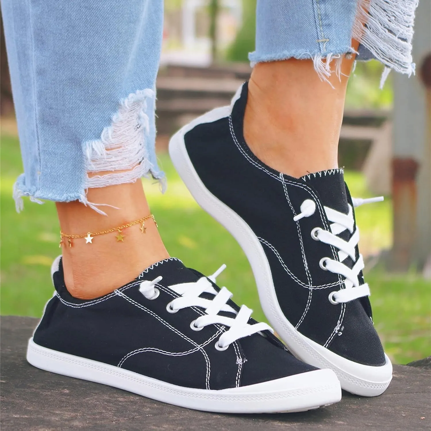 SBGMoSJ Womens Black Sneakers Size 9 Retro Womens Tennis Shoes Size 9w Nurse Shoes for Women Comfortable Wide Size 11w Walking Sneakers for Women White Tennis Shoes Women Size 9 Wide