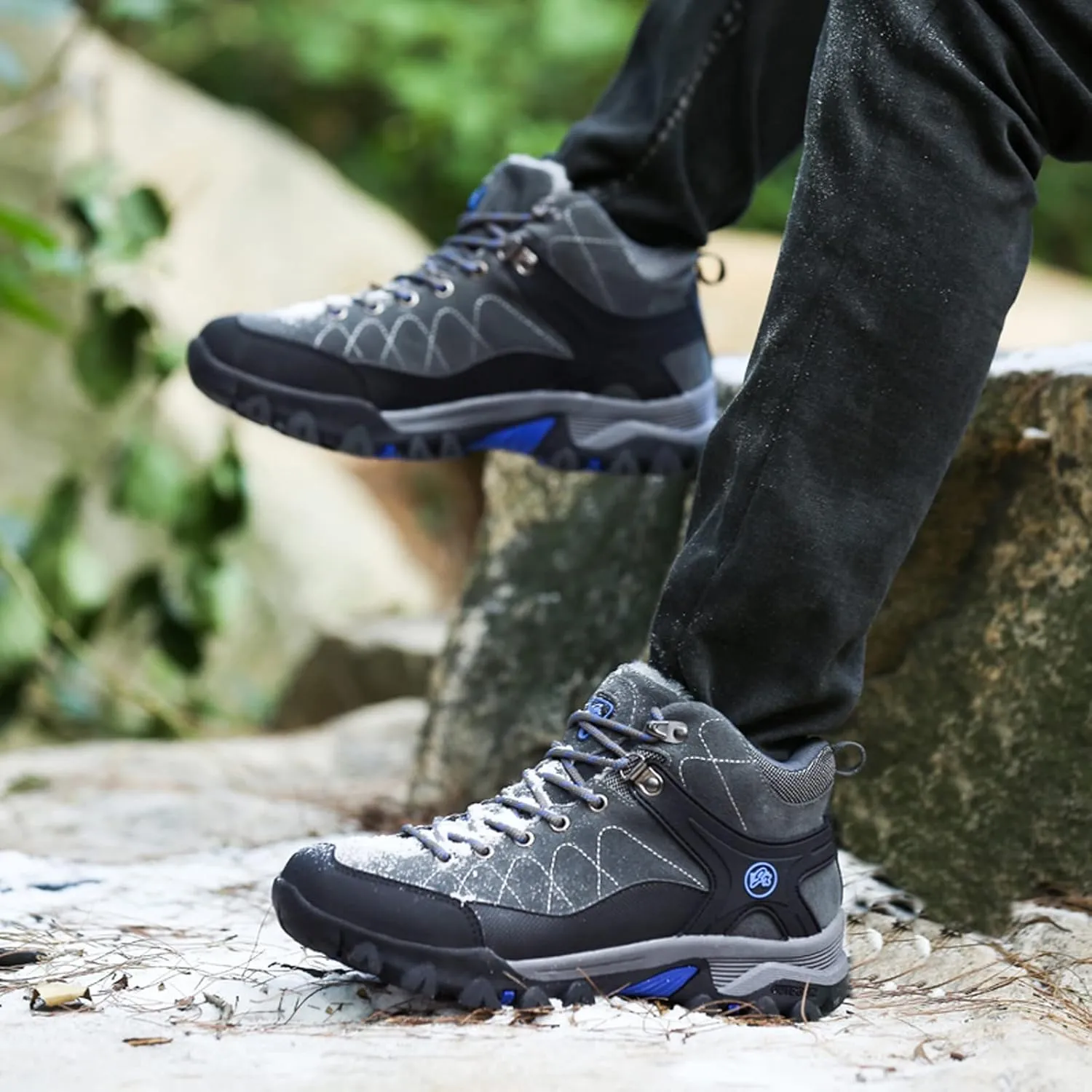 Shije Men's Snow Boots Hiking Warm Ankle Lace-up Shoe Winter Mountain Climbing Trekking Boots Non-Slip Fashion Booties for Outdoor