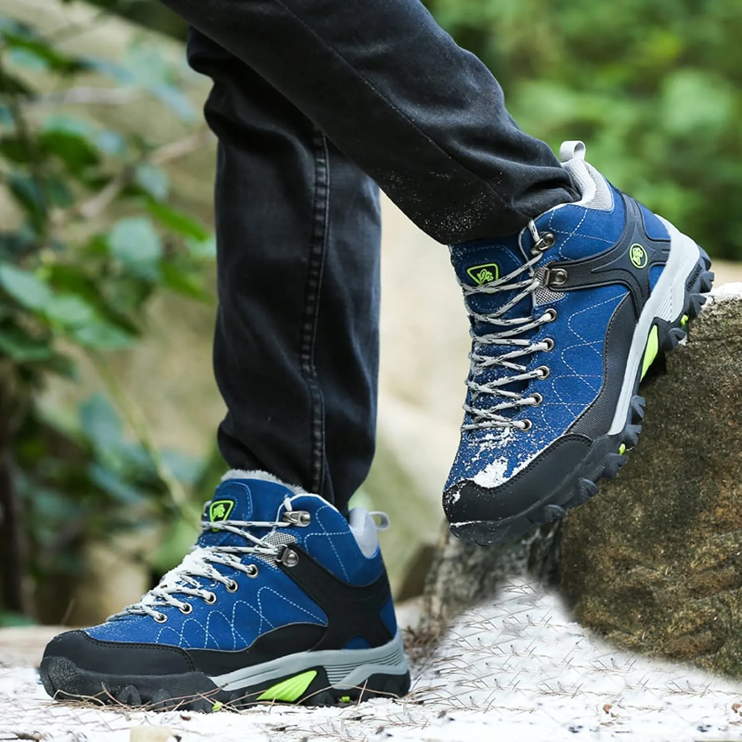 Shije Men's Snow Boots Hiking Warm Ankle Lace-up Shoe Winter Mountain Climbing Trekking Boots Non-Slip Fashion Booties for Outdoor