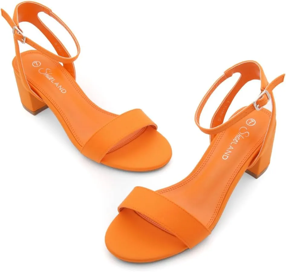 Shoe Land Women's Low Heels  2.75 Inch Chunky Block Heeled Sandals | Clear Sandals, Open Toe Dressy Short Heels with Ankle Strap for Wedding, Prom & Party