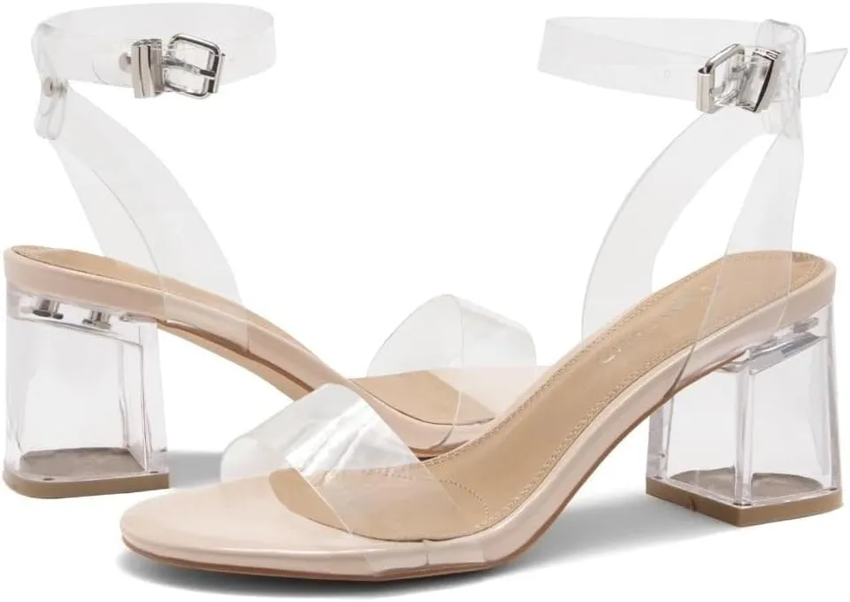 Shoe Land Women's Low Heels  2.75 Inch Chunky Block Heeled Sandals | Clear Sandals, Open Toe Dressy Short Heels with Ankle Strap for Wedding, Prom & Party