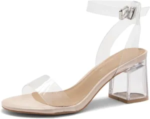 Shoe Land Women's Low Heels  2.75 Inch Chunky Block Heeled Sandals | Clear Sandals, Open Toe Dressy Short Heels with Ankle Strap for Wedding, Prom & Party
