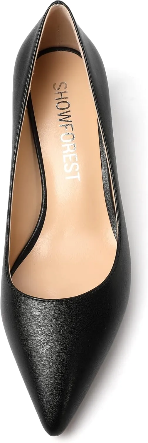 SHOWFOREST Womens Dress Evening Patent Slip On Pointed Toe Kitten Low Heel Pumps Shoes 2 Inch