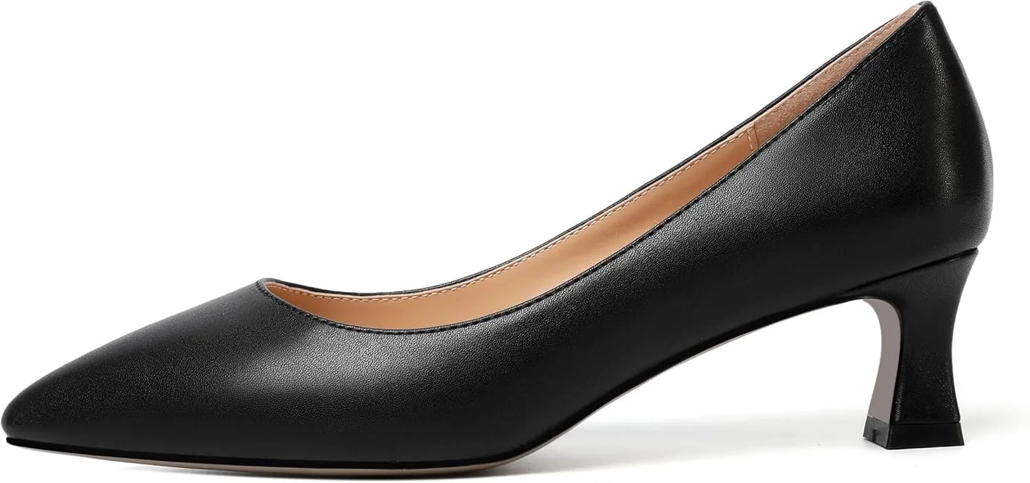 SHOWFOREST Womens Dress Evening Patent Slip On Pointed Toe Kitten Low Heel Pumps Shoes 2 Inch