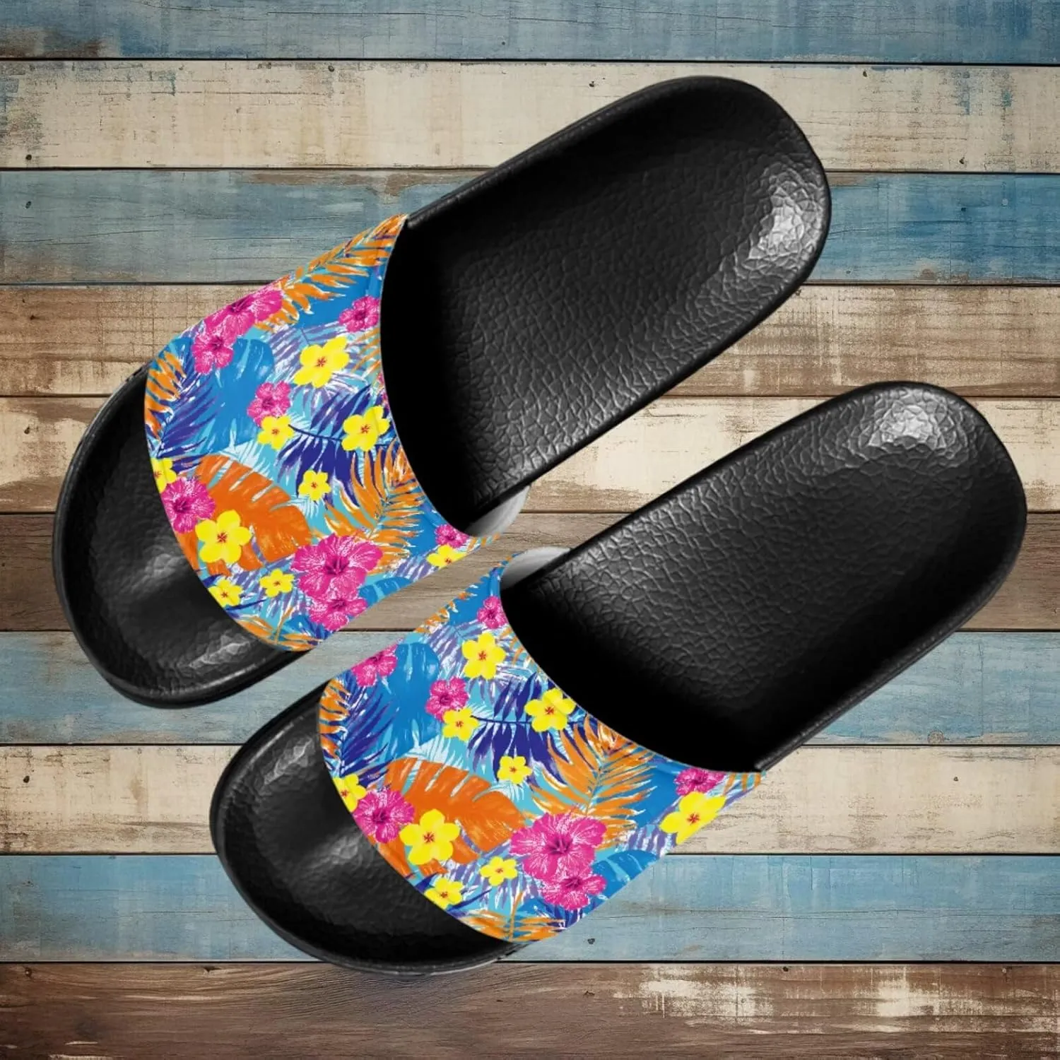 Slide Sandals, Beach Flats for Women, Comfotable Open Toe Non Slip Summer Shoes for Gym, Pool, Camping, Beach