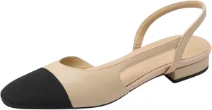 Slingback Flats for Women Square Pointed Closed Toe Low Heel Sandals Fashion Splicing Dress Elegant Casual Wedding Shoes Comfortable Lightweight Dressy Work Office Trendy Footwear
