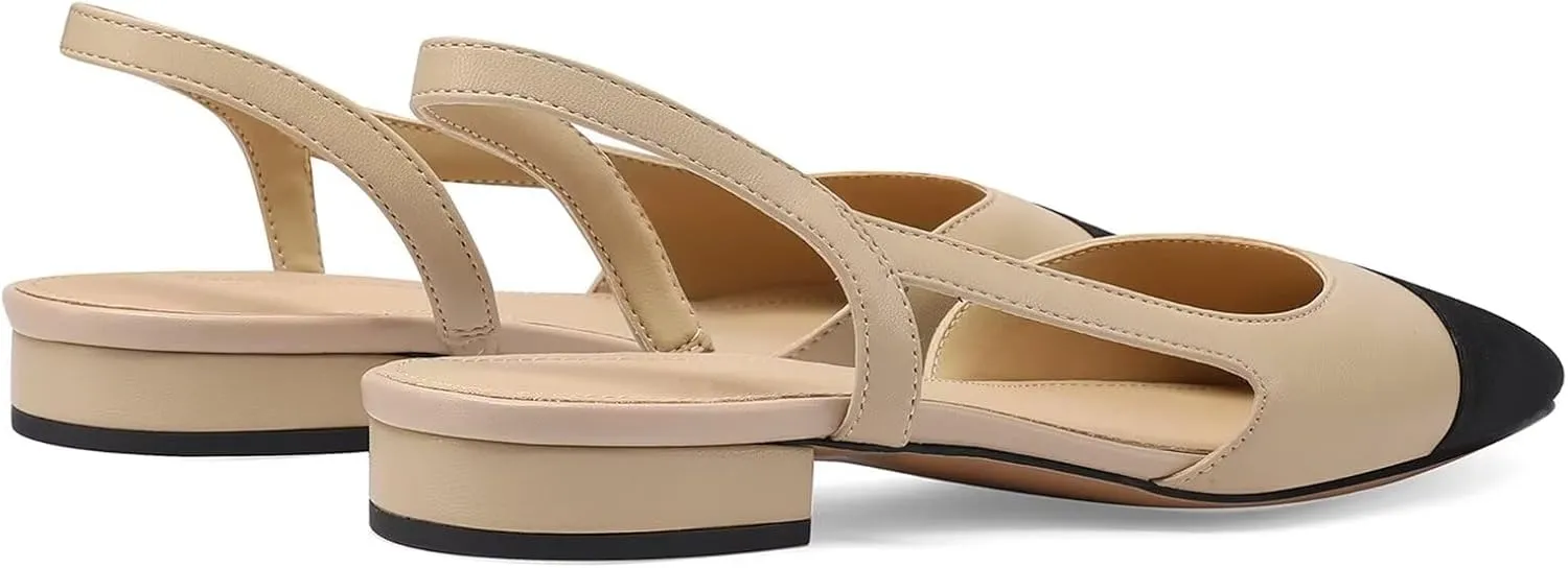 Slingback Flats for Women Square Pointed Closed Toe Low Heel Sandals Fashion Splicing Dress Elegant Casual Wedding Shoes Comfortable Lightweight Dressy Work Office Trendy Footwear