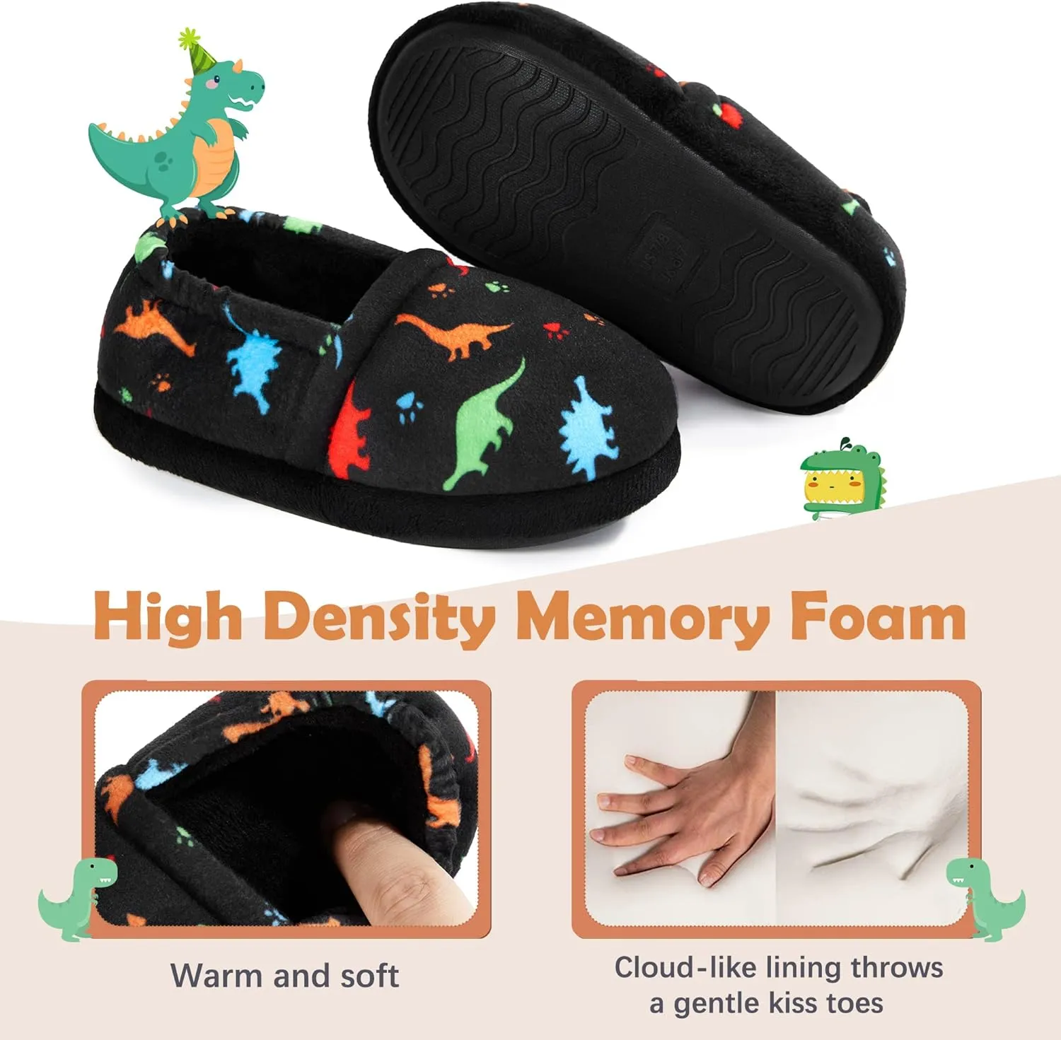 Slippers for Boys Little Big Kid House Shoes Warm Cotton Memory Foam Toddler Boys Slippers with Indoor Outdoor Rubber Sole