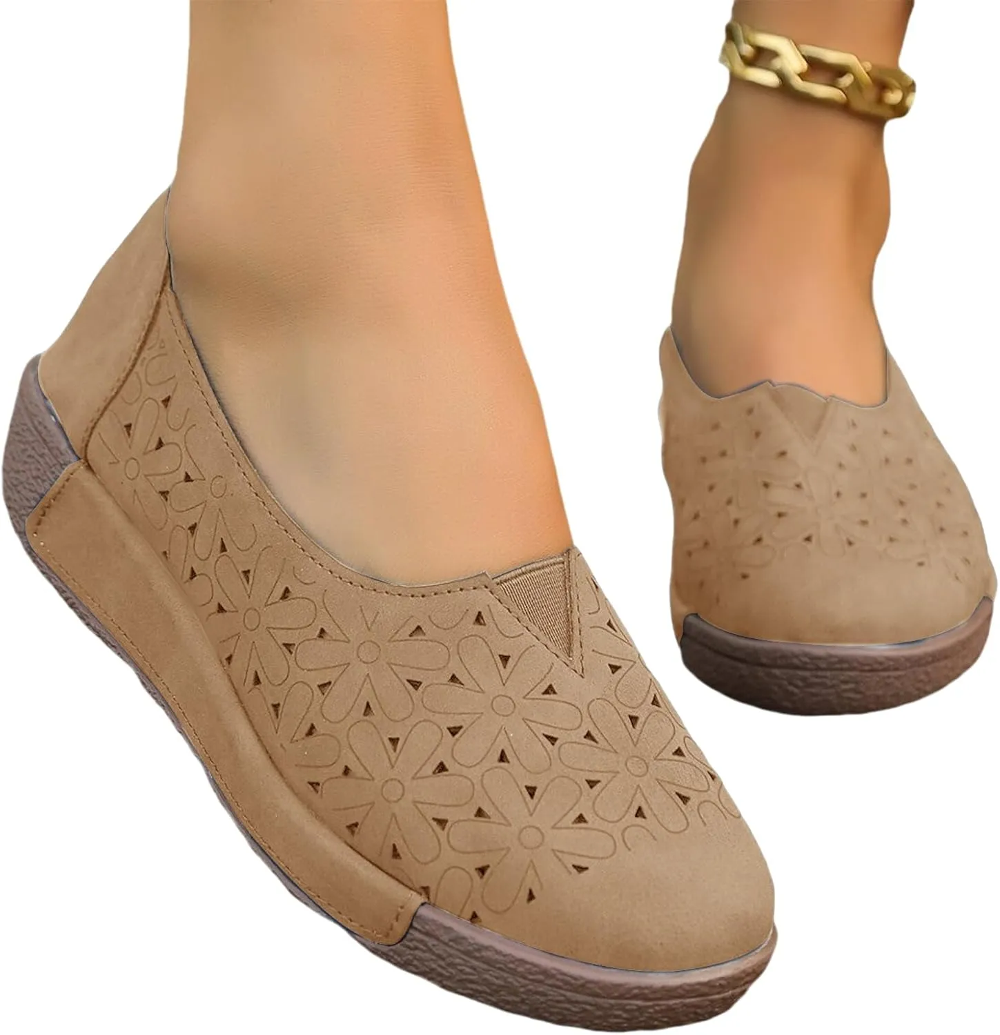 Smoneyful Womens Ballet Flat Daisy Round Toe Dressy Comfortable Slip On Rope Loafer PU Leather Summer with Diamond Eyelets