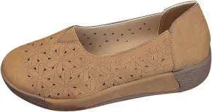 Smoneyful Womens Ballet Flat Daisy Round Toe Dressy Comfortable Slip On Rope Loafer PU Leather Summer with Diamond Eyelets