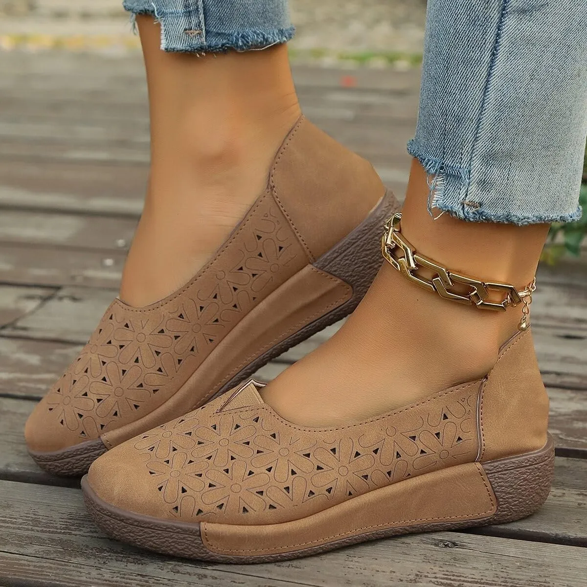 Smoneyful Womens Ballet Flat Daisy Round Toe Dressy Comfortable Slip On Rope Loafer PU Leather Summer with Diamond Eyelets