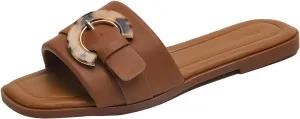 Stratuxx Kaze Women's Dressy Summer Flat Sandals Fashion Slip on Slides with Buckle for Women Sandals Size 5-11