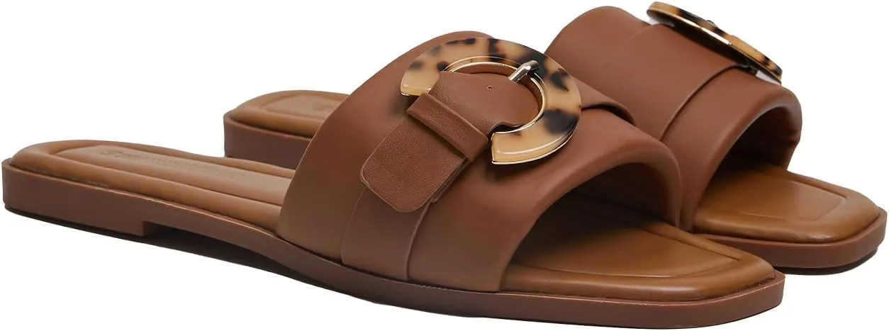 Stratuxx Kaze Women's Dressy Summer Flat Sandals Fashion Slip on Slides with Buckle for Women Sandals Size 5-11