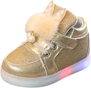 Toddler Baby Girls 𝐂artoon Rabbit Luminous Sport Shoes Fashion Cute High Top Light Up Casual Walking Sneakers