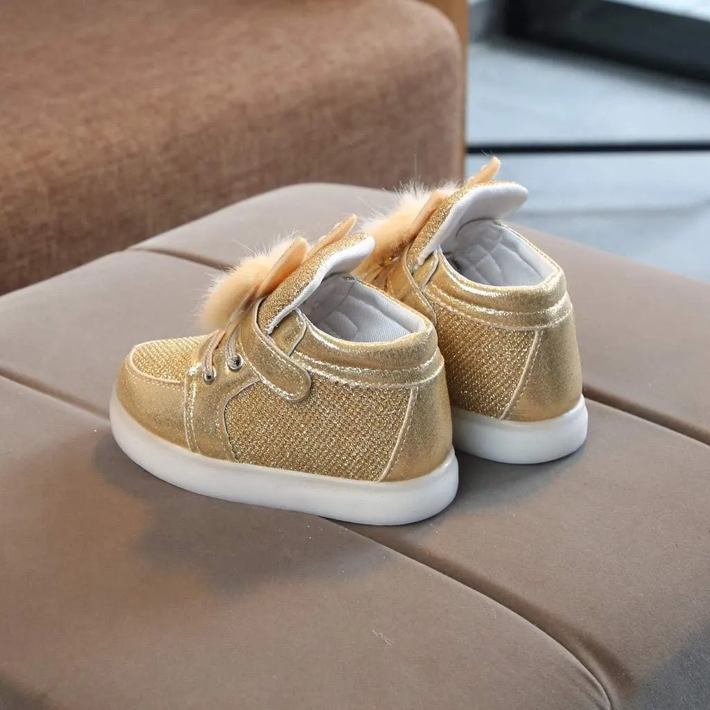 Toddler Baby Girls 𝐂artoon Rabbit Luminous Sport Shoes Fashion Cute High Top Light Up Casual Walking Sneakers