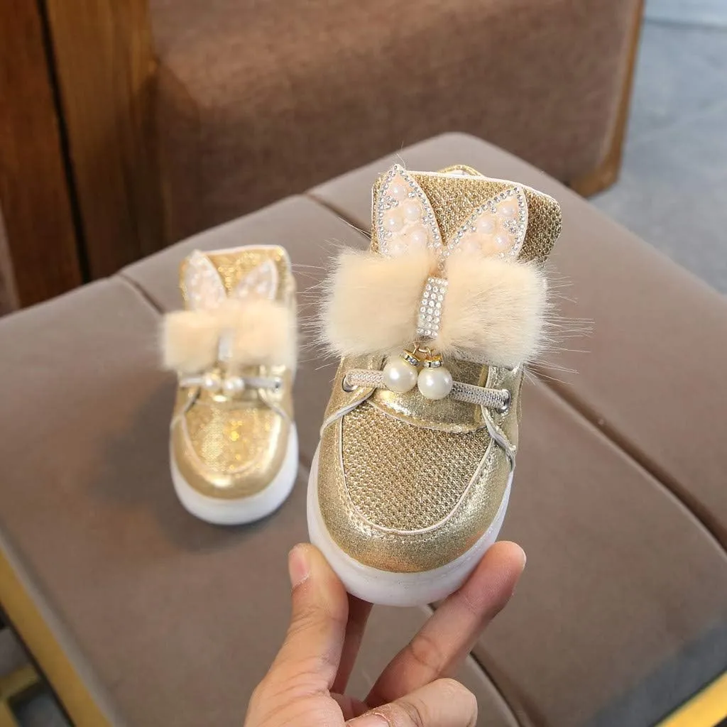 Toddler Baby Girls 𝐂artoon Rabbit Luminous Sport Shoes Fashion Cute High Top Light Up Casual Walking Sneakers