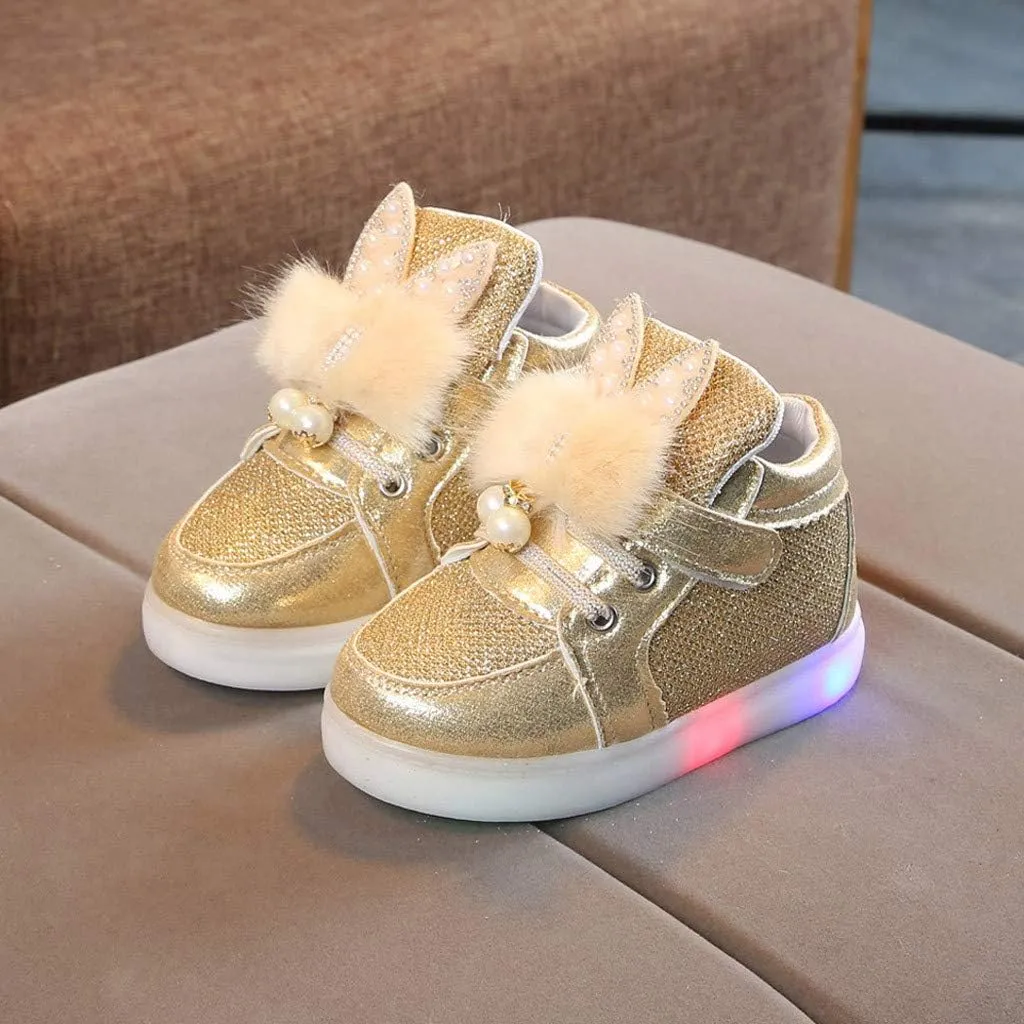 Toddler Baby Girls 𝐂artoon Rabbit Luminous Sport Shoes Fashion Cute High Top Light Up Casual Walking Sneakers