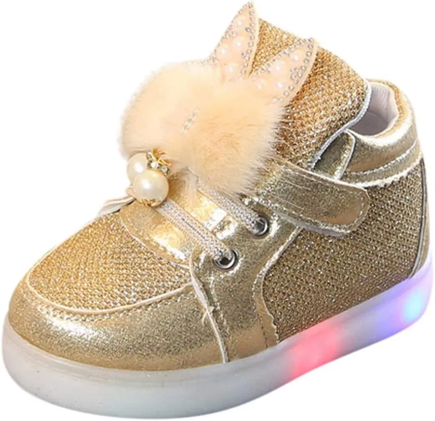 Toddler Baby Girls 𝐂artoon Rabbit Luminous Sport Shoes Fashion High Top Light Up Casual Walking Sneakers Toddler Girl Slip