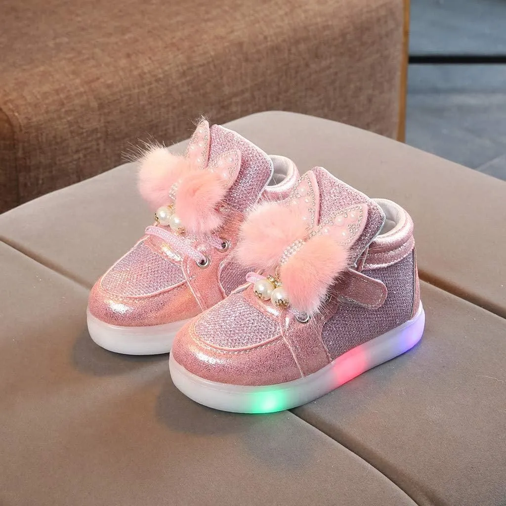 Toddler Baby Girls 𝐂artoon Rabbit Luminous Sport Shoes Fashion High Top Light Up Casual Walking Sneakers Toddler Girl Slip