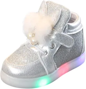 Toddler Baby Girls 𝐂artoon Rabbit Luminous Sport Shoes Fashion High Top Light Up Casual Walking Sneakers Toddler Girl Slip