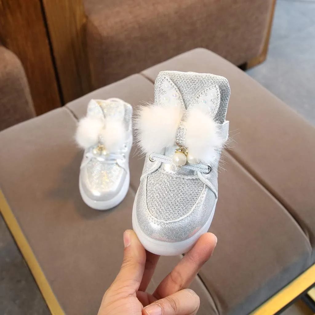 Toddler Baby Girls 𝐂artoon Rabbit Luminous Sport Shoes Fashion High Top Light Up Casual Walking Sneakers Toddler Girl Slip