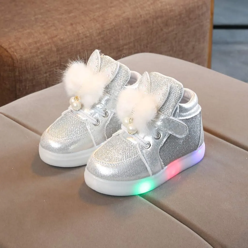 Toddler Baby Girls 𝐂artoon Rabbit Luminous Sport Shoes Fashion High Top Light Up Casual Walking Sneakers Toddler Girl Slip