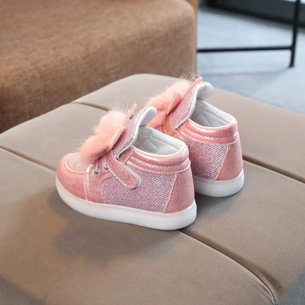 Toddler Baby Girls 𝐂artoon Rabbit Luminous Sport Shoes Fashion High Top Light Up Casual Walking Sneakers Toddler Girl Slip