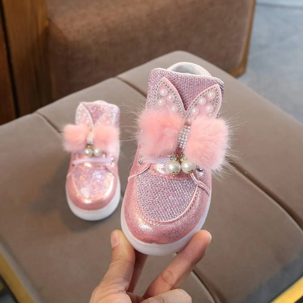 Toddler Baby Girls 𝐂artoon Rabbit Luminous Sport Shoes Fashion High Top Light Up Casual Walking Sneakers Toddler Girl Slip