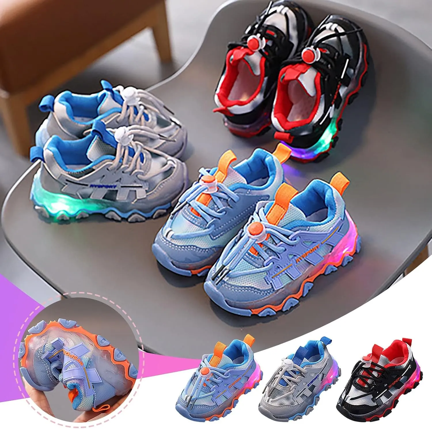 Toddler Boys Girls Light Up Shoes Flashing Lightweight Mesh Breathable Adorable Casual Sneaker for Big Kids Girls